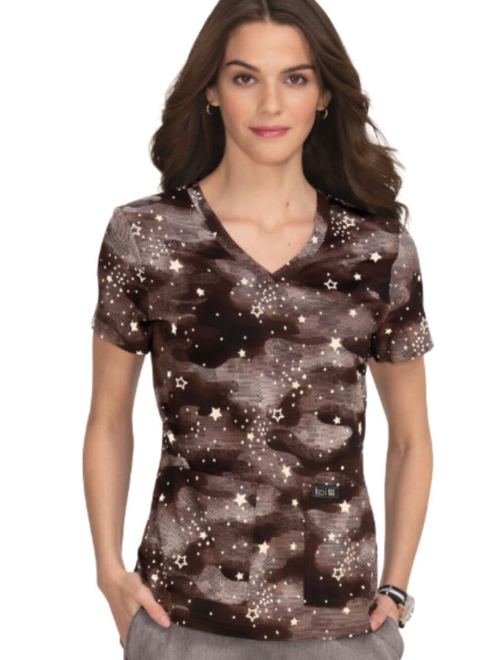 Koi Basics Leslie Top- Camo Starlette Brown